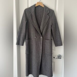 Women's Gray 100% Wool Double-Faced Long Coat Slim Fit Size S